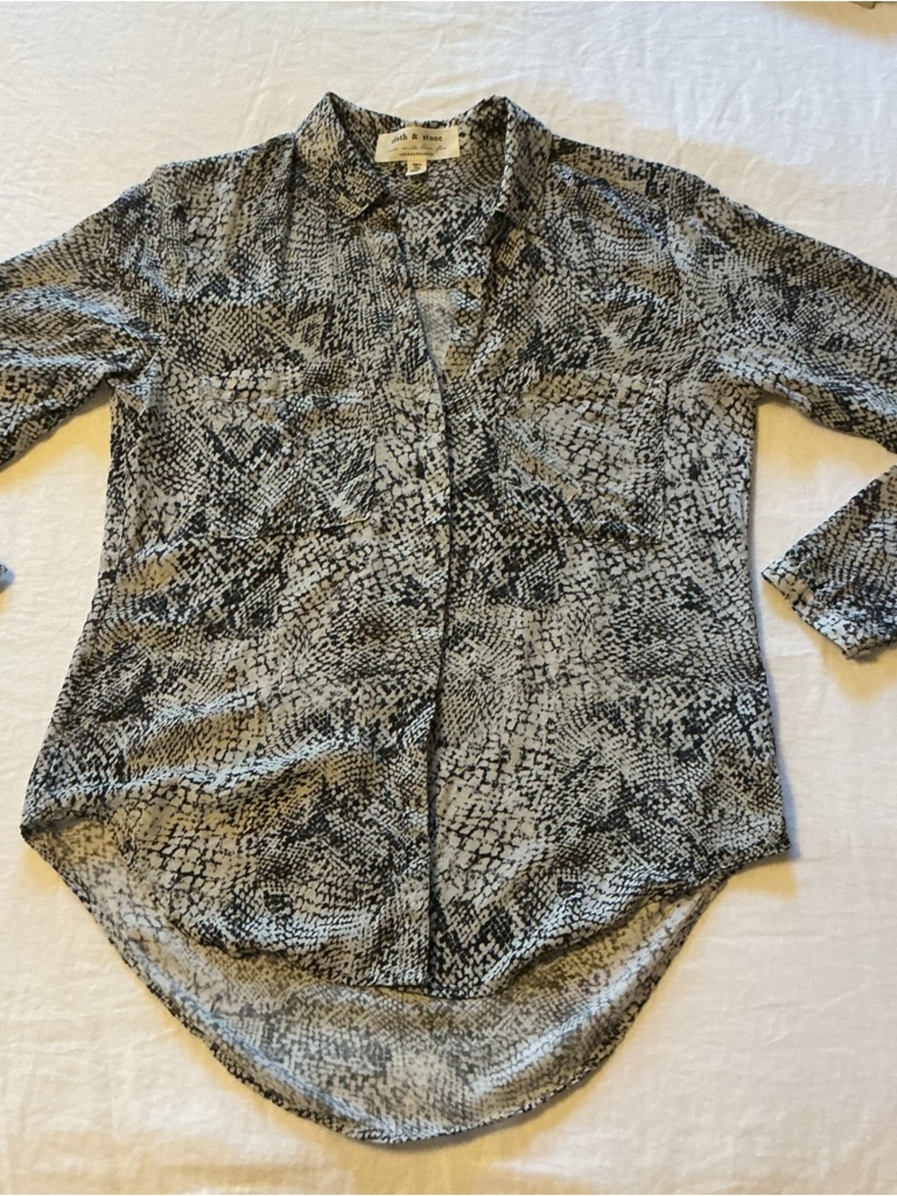 Anthropologie Cloth & Stone Black and White Snake Print Blouse XS